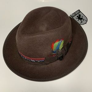 Stacy Adams 100% Wool Brown Fedora Hat w/ Feathers NWT
